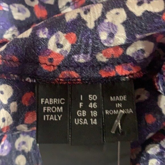 Derek Lam Silk Poppy Print Blouse Size 14 NWT – Raglan Tie‑Cuff Made in Italy - Picture 12 of 12